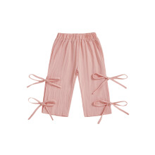 (4-5 Years, Pink) Toddler Baby Girls Pants Fashionable Cute Solid Color Side Tie Up Elastic Waist Bottoms