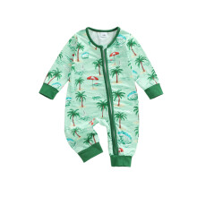 (0-3 Months, Turquoise) Tutina autunnale per neonato con stampa di palme da cocco, maniche lunghe, scollo rotondo e cerniera, tuta intera