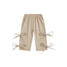 (18-24 Months, Apricot) Toddler Baby Girls Pants Fashionable Cute Solid Color Side Tie Up Elastic Waist Bottoms