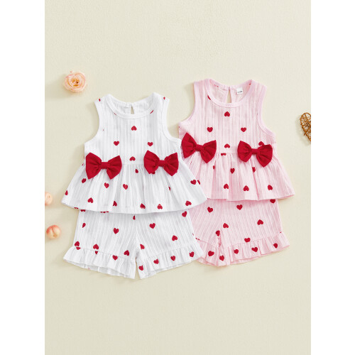 (6-12 Months, White) Set de vară scurți volanati. 2