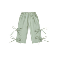 (18-24 Months, Green) Toddler Baby Girls Pants Fashionable Cute Solid Color Side Tie Up Elastic Waist Bottoms