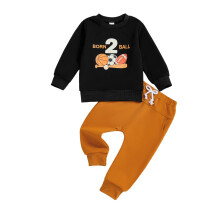 (2-3 Years, Black) Conjunto de primer cumpleaños para bebé, sudadera larga con estampado de letras y pantalones deportivos.