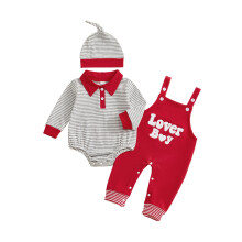 (9-12 Months, Gray) Valentijnsoutfit voor babyjongen: (3-delige set)