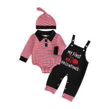 (0-3 Months, Black) Valentijnsoutfit voor babyjongen: (3-delige set)