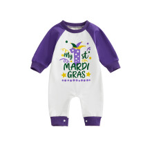 (12-18 Months, White) Tutina neonato/a maniche lunghe con scollo rotondo e stampa MardiGras, ideale per maschietti e femminucce.