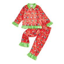 (5-6 Years, Red) Conjunto navideño de pijama de 2 piezas para niña: blusa de manga larga y pantalón con cintura elástica.