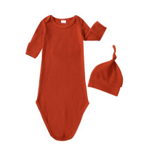 (0-3 Months, Caramel) Conjunto de 2 piezas para recién nacidos: saco de dormir de manga larga + gorro anudado.