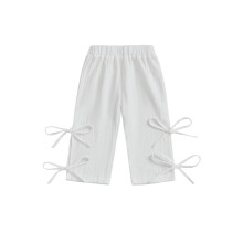 (3-4 Years, White) Toddler Baby Girls Pants Fashionable Cute Solid Color Side Tie Up Elastic Waist Bottoms