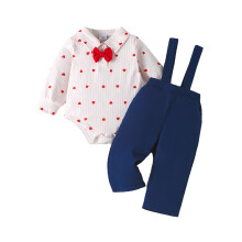 (0-3 Months, Pink) Completo neonato 2 pezzi: camicia maniche lunghe con colletto, bottoni e papillon, tutina e pantaloni con bretelle.
