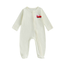 (3-6 Months, Beige) Salopetă bebeluși Ziua Îndrăgostiților, mânecă lungă, guler rotund, fermoar, lungime completă