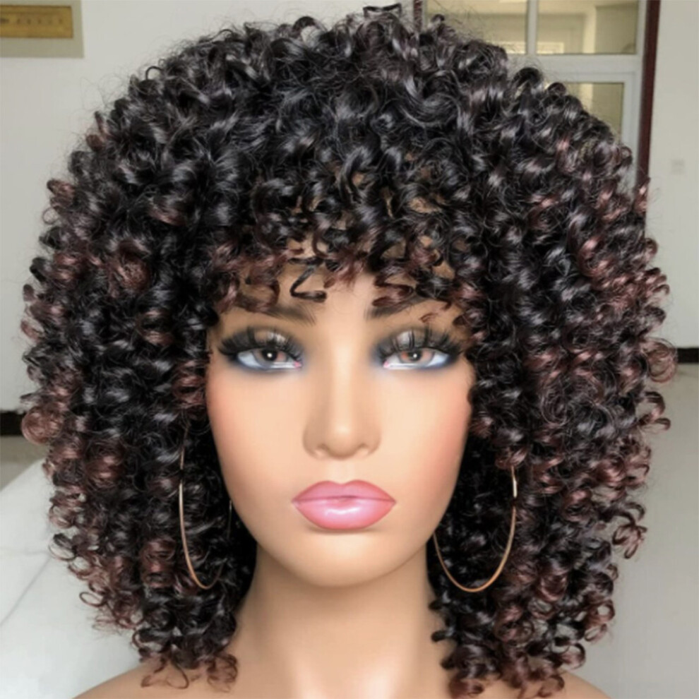 Penghui-Toys Unisex Black,Brown (Black + Dark Brown) Short Afro Curly Wig For Black Women