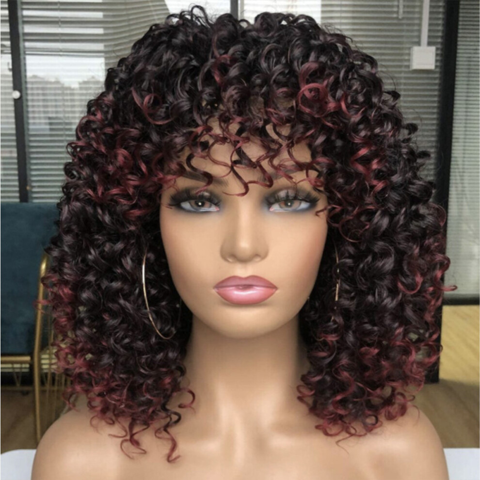 Penghui-Toys Unisex Black,Red (Black Wine Red) Short Afro Curly Wig For Black Women