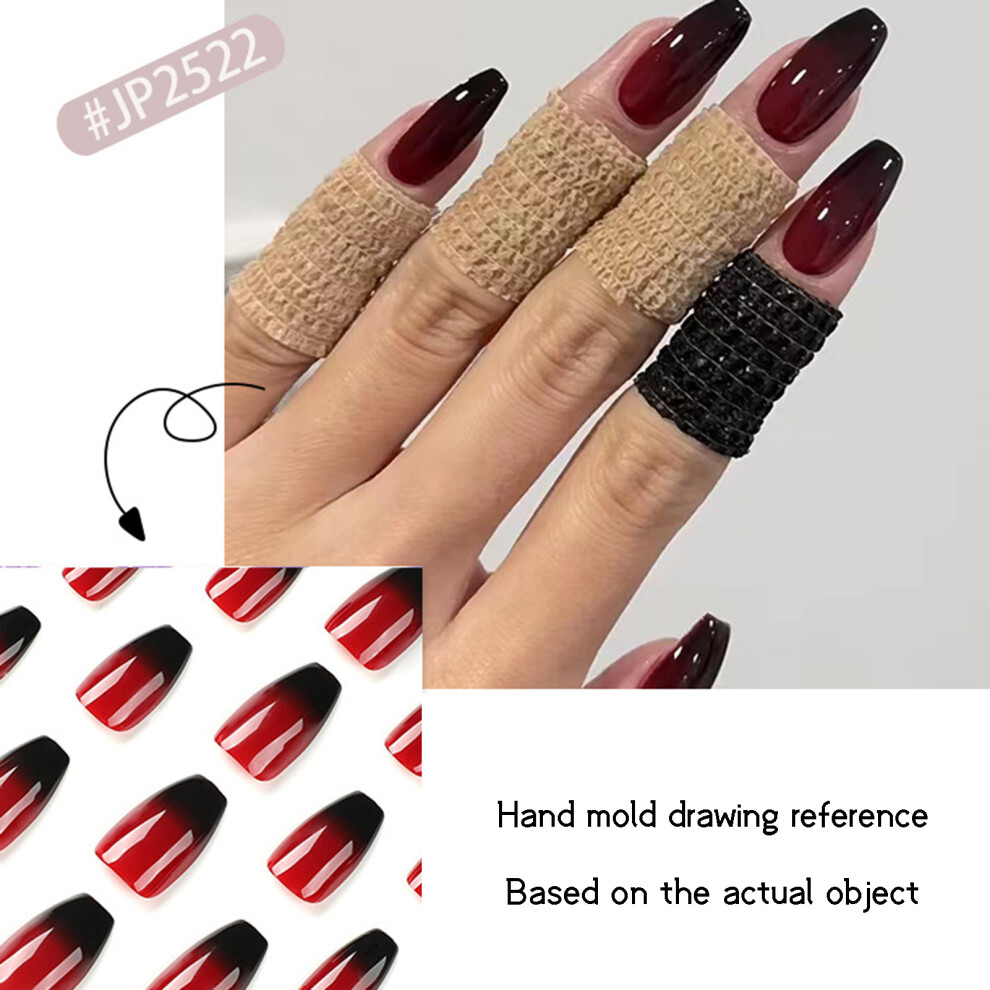 Penghui-Toys Red (Shein Style) Gradient Fake Nails - & Black Ballerina Style
