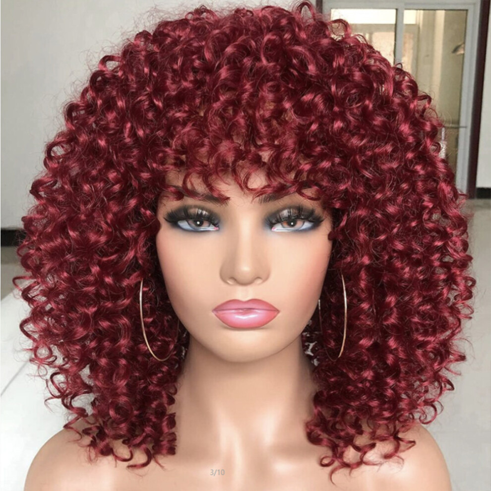 Penghui-Toys Unisex Black,Red (Wine Red) Short Afro Curly Wig For Black Women