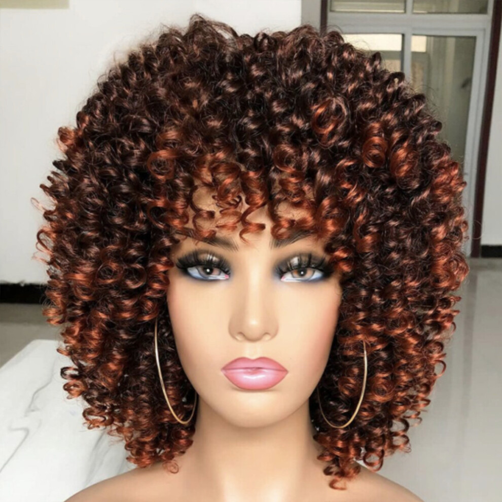 Penghui-Toys Unisex Orange,Black,Brown (Dark Brown + Orange) Short Afro Curly Wig For Black Women