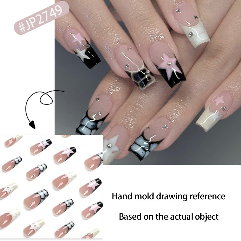Penghui-Toys (Jelly Glue Model) 24Pcs Glossy Star Nude False Nails For Women