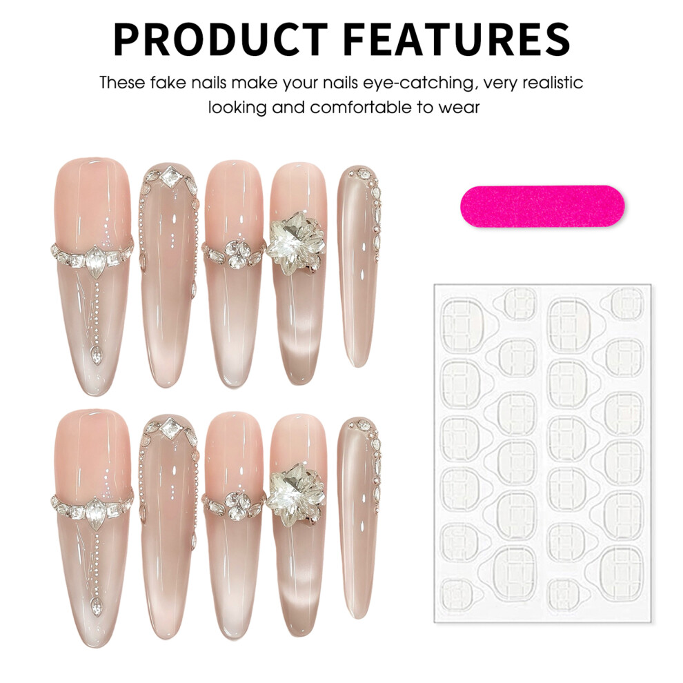 Penghui-Toys Pink (389) Cat Eye Press-On Nails, Light Salon Quality