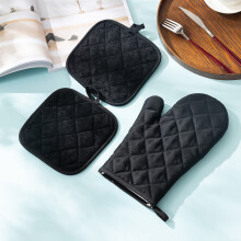 (Black, A Set Of) Heat-Resistant BBQ Oven Mitt for Grilling & Baking