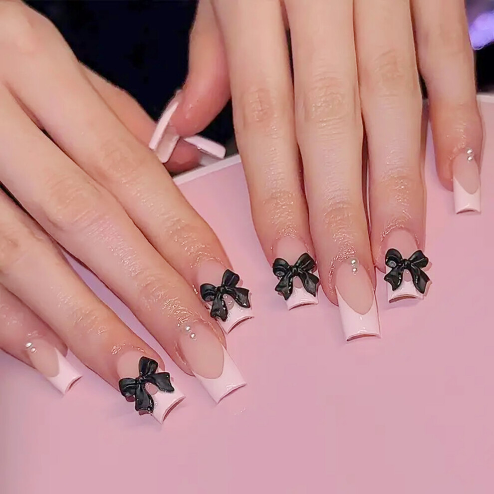 Penghui-Toys Pink 24Pcs False Nails Kit For Women Diy Manicure