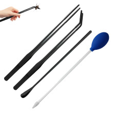 (Feeding tweezers four packs (black)) Stainless Steel Reptile Feeding Tongs for Lizards & Snakes