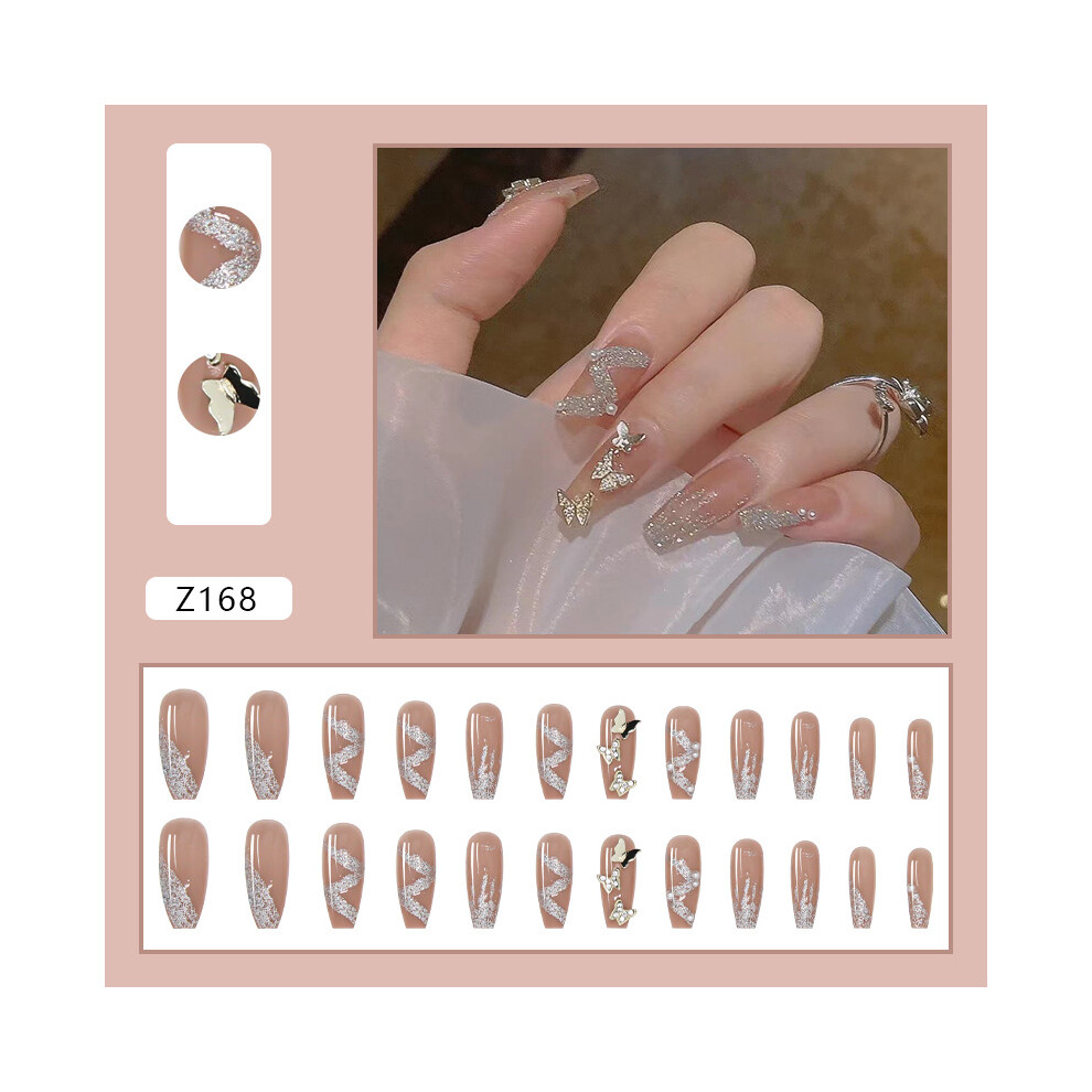 Dachuang Beauty (Jelly Glue Model) 24Pcs Shiny Butterfly Nail Patches, Removable Fake Nails