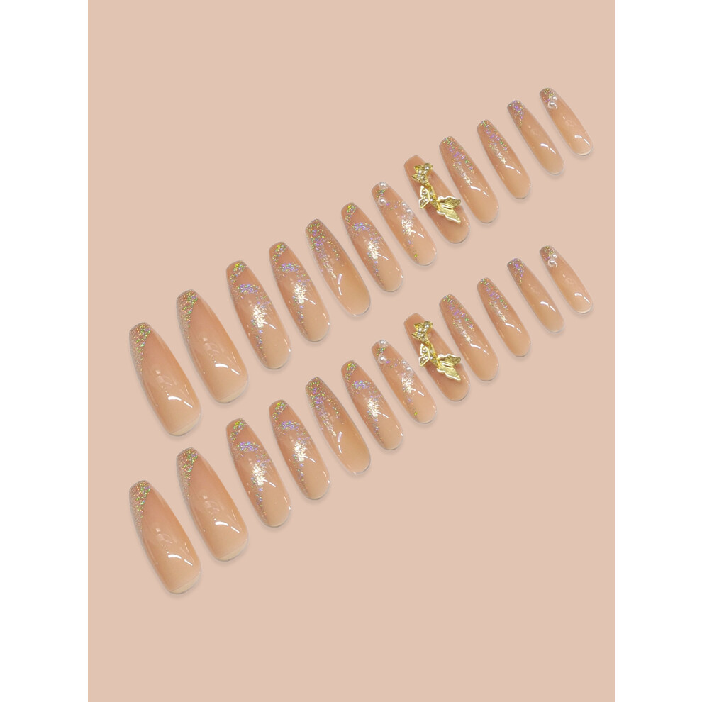 Penghui-Toys (Standard) 24Pcs Shiny Butterfly Nail Patches, Removable Fake Nails