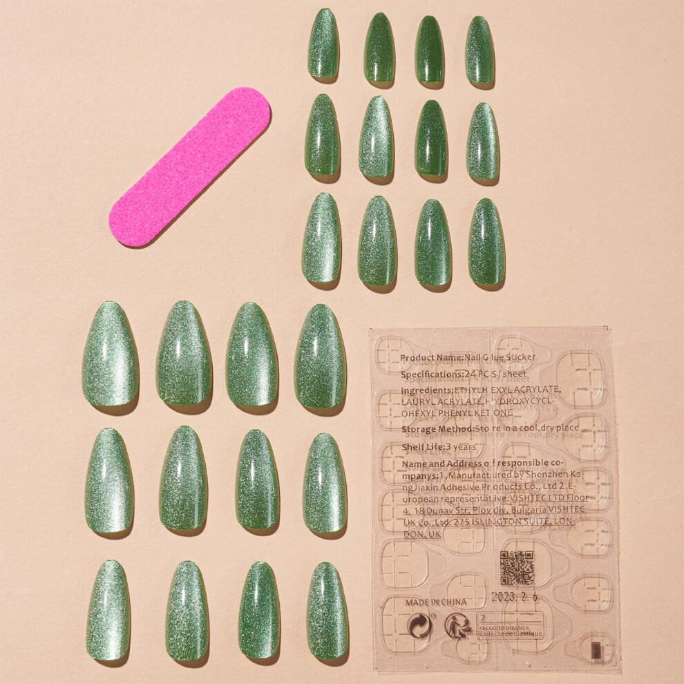Zhouq-Outdoors Recyclable Green Cat-Eyes Fake Nails For Diy Art