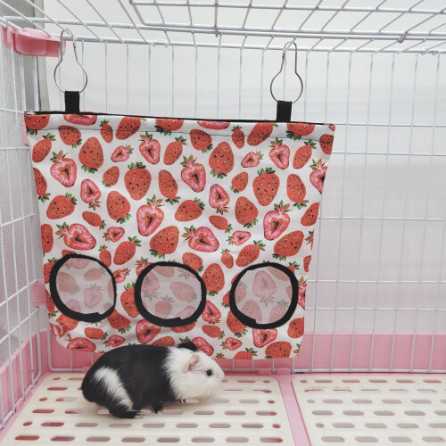 (Strawberry) Rabbit Hay Feeder Hanging Bag for Pets 1