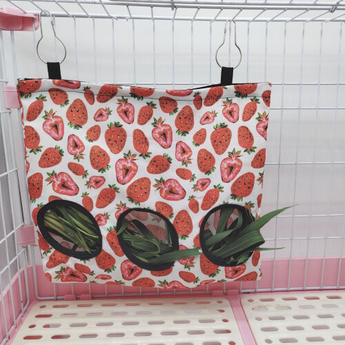(Strawberry) Rabbit Hay Feeder Hanging Bag for Pets 2