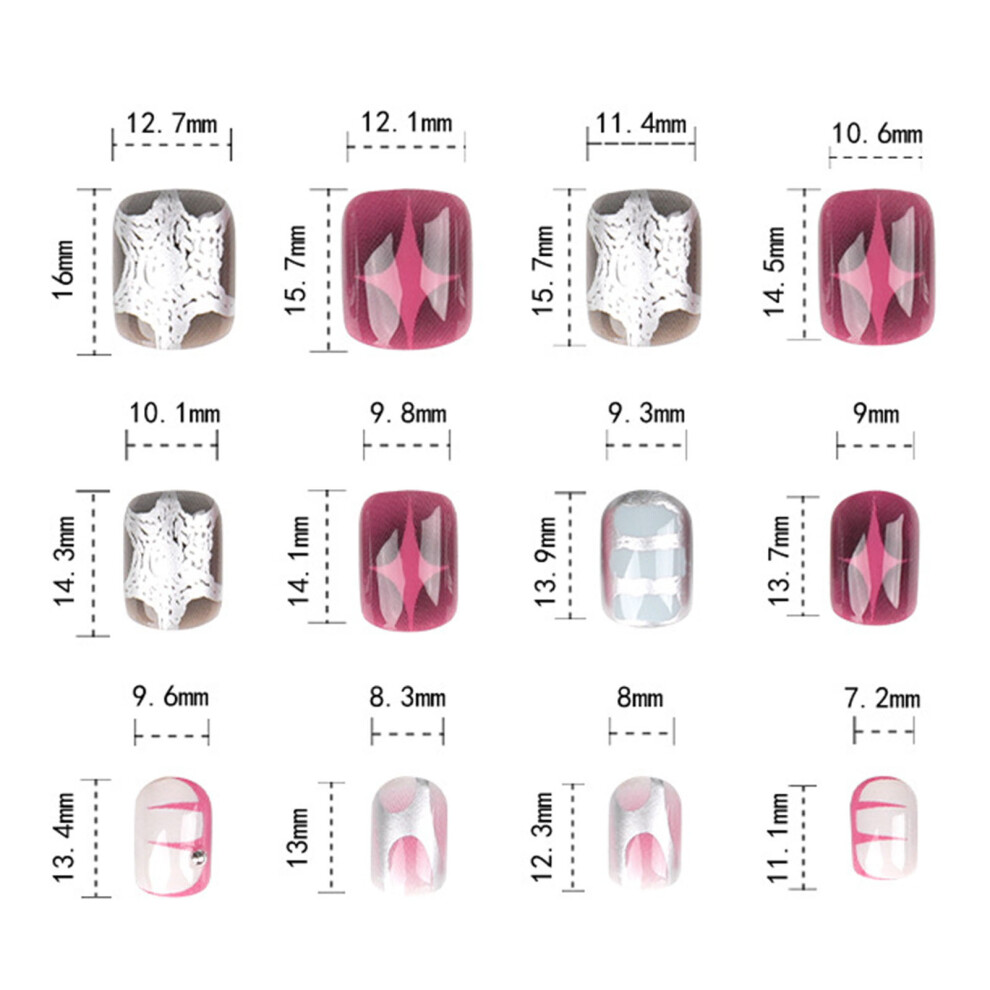 Hue-Grain Short Square Glossy False Nails - Silver & Pink