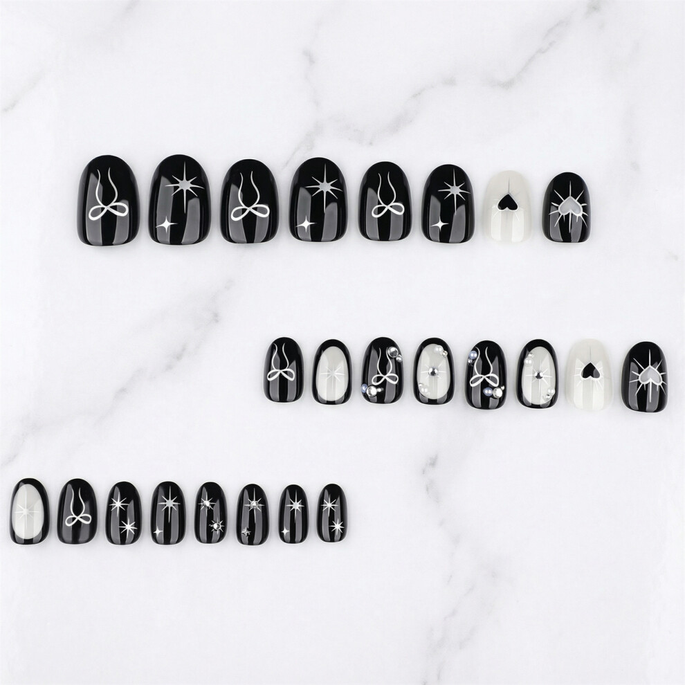 Penghui-Toys Black 24Pcs Gothic Press On Nails Y2k Halloween Style