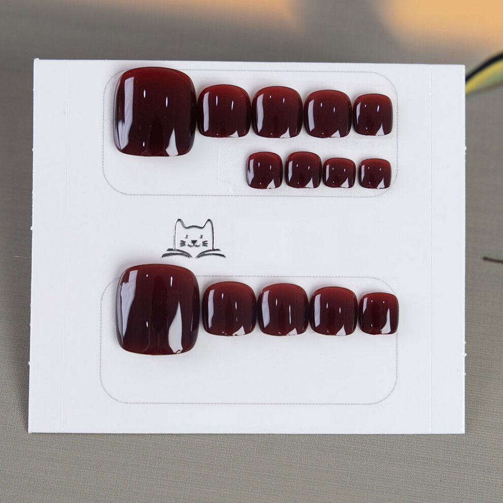 Penghui-Toys (L) Short Square Glossy False Toe Nails - 14Pcs