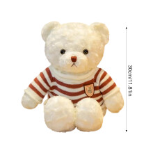 (Red White, 30cm) Cute Bear Plush Toy 30cm with Clothes for Kids Gift