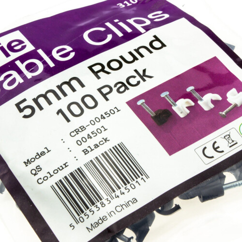 Round Black  5mm Cable Clips Secure Fastenings Cables [100 Pack] 1