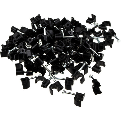 Round Black  5mm Cable Clips Secure Fastenings Cables [100 Pack] 2