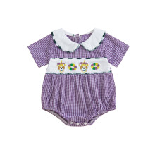 (12-18 Months, Purple) Baby-Strampler für Jungen, Karnevals-Jumpsuit mit Puppenkragen, kurzen Ärmeln, Hundestickerei,Karo-Muster