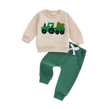 (12-18 Months, Apricot) Peuter/babyjongen lenteoutfit: sweatshirt 2-delige set