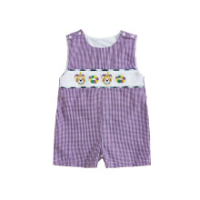 (0-3 Months, Purple) Baby Mardi Gras Strampler, lockere Passform, Hundestickerei, Karomuster, ärmellos, Neugeborenen-Jumpsuit