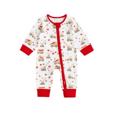 (12-18 Months, Red) Tutina neonati San Valentino, ampia vestibilità, stampa escavatore/orso, chiusura zip, scollo rotondo, maniche lunghe.