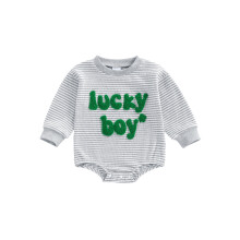 (6-12 Months, Gray) Tutina neonato maniche lunghe, scollo rotondo, righe e lettere ricamate, perfetta per l'autunno e uso quotidiano.