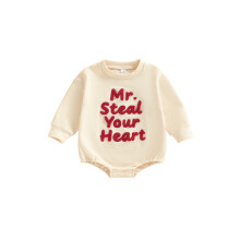 (0-3 Months, White) Macacão infantil de manga única, moderno e fofo, com bordado de letras e gola redonda.