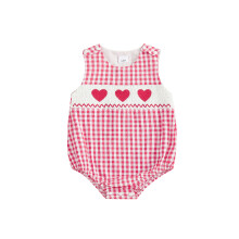 (3-6 Months, Red) Tutina a quadri per neonato, ideale per San Valentino, con ricamo a cuore, senza maniche.