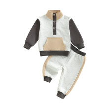 (6-12 Months, Black) Completo neonati e bambini, maglione a maniche lunghe con colletto alto e pantaloni, 2 pezzi a contrasto.