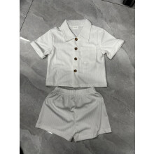 (2-3 Years, White) 2-teiliges Sommer-Outfit für Jungen: Kurzarm-Top mit Umlegekragen und Shorts in Unifarbe