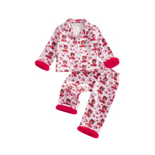 (12-18 Months, Red) Pijamale pentru fete, cu mânecă lungă, guler întors, model ursuleț și talie elastică, pantaloni de noapte