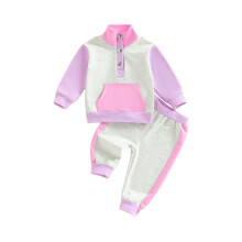 (2-3 Years, Purple) Completo neonati e bambini, maglione a maniche lunghe con colletto alto e pantaloni, 2 pezzi a contrasto.