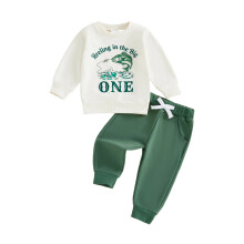(12-18 Months, Green) Completo compleanno neonato: felpa maniche lunghe con scollo rotondo e stampa pesci + pantaloni elastico in vita.