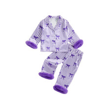 (7-8 Years, Purple) Conjunto de pijama de satén para niñas, cara de mascarada, ribete de plumas, manga larga, top y pantalones.
