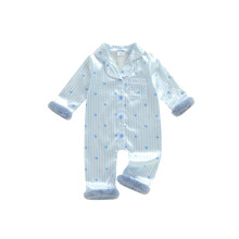 (18-24 Months, Blue) Macacão infantil de primavera com mangas compridas, gola lapela, estampa de corações e punhos de pele sintética.