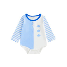 (12-18 Months, Blue) Tutina a righe autunnale per neonato, maniche lunghe, scollo rotondo, chiusura con bottoni, colore a contrasto.
